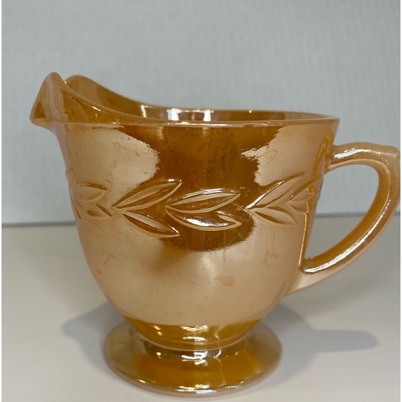 EUC Vtg Fire King Peach Lustreware Iridescent Cream Sugar Pair Laurel Pattern - Picture 10 of 13